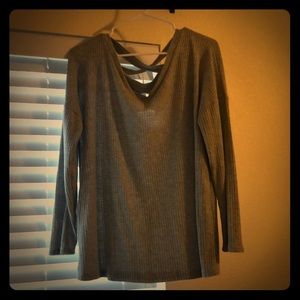 Grey Waffle Knit Cross Back Top